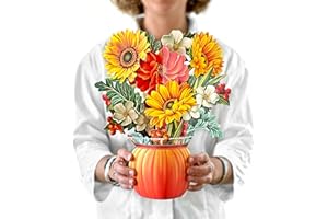 Freshcut Paper Pop Up Cards, Pumpkin Harvest, 12 Inch Life Sized Forever Flower Bouquet 3D Popup Greeting Card, Autumn Cards, Birthday Card, Blank Notecard & Envelope