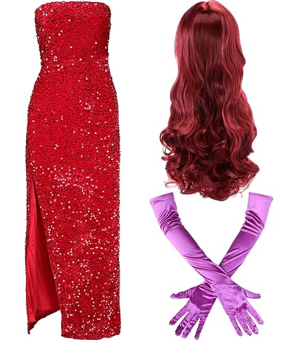 VintageCos Jessica Christmas Red Dress Women's Toon Starlet Sexy Cosplay Costume with Hat and Gloves: Clothing, Shoes & Jewelry