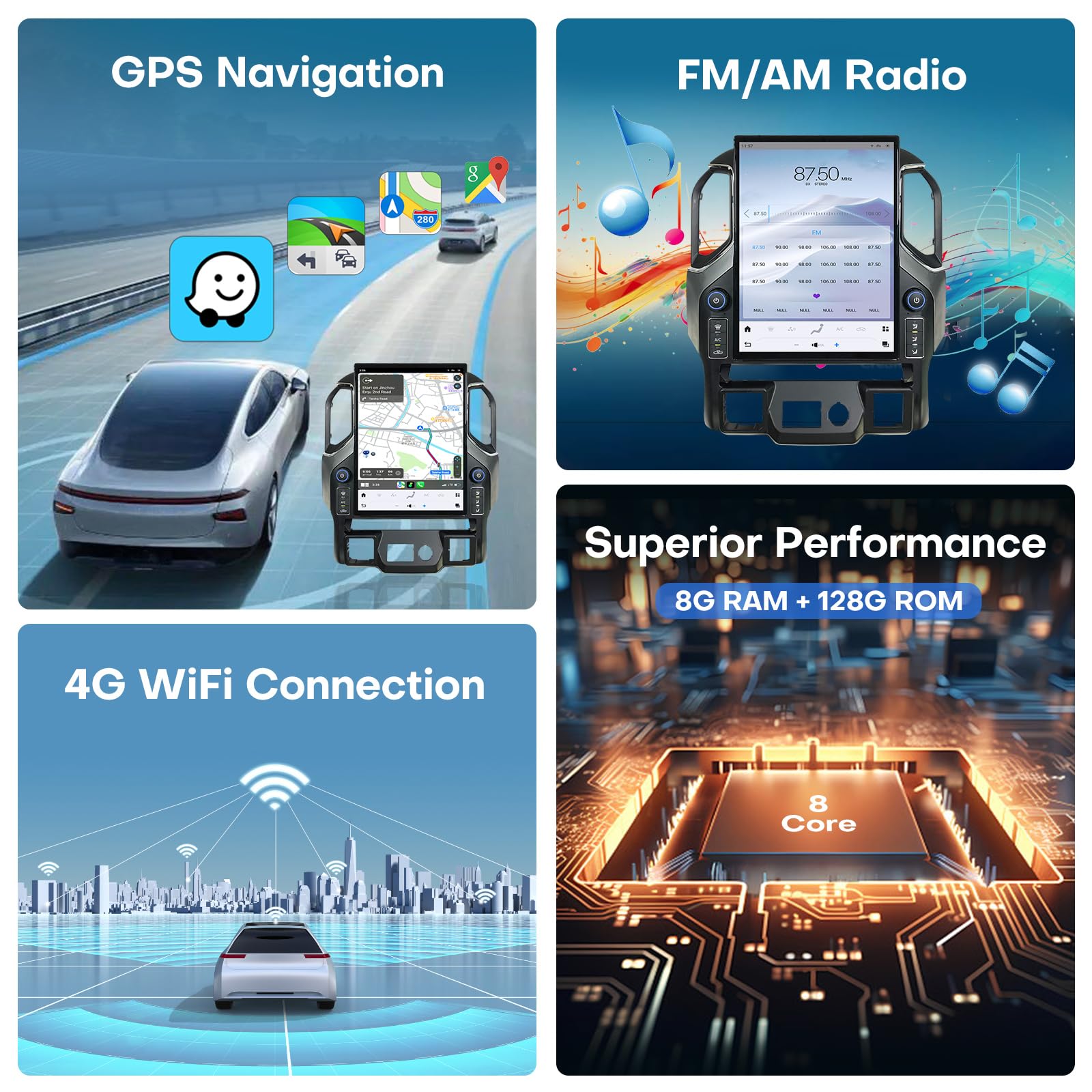 15.6 Inch Android Car Radio for GMC Sierra & Chevrolet Silverado 2019 2020 2021 2022 2023, Wireless CarPlay & Android Auto, GPS Navigation, 8G RAM + 128GB ROM, Retains Original Controls & Functions