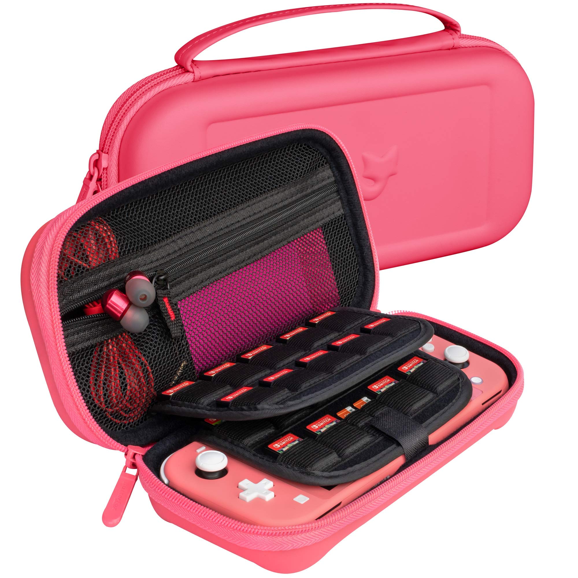 ButterFox Slim Carrying Case for Nintendo Switch Lite with 19 Game and 2 Micro SD Card Holders, Storage for Switch Lite Accessories (Coral Red)