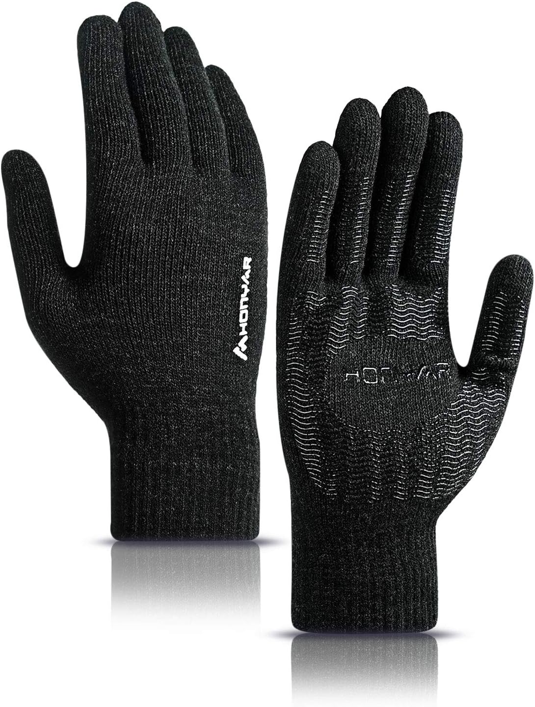 HONYAR (Upgraded) Winter Knit 360° Whole Palm Touchscreen Gloves for Men and Women with Anti-Slip Grip and Warm Soft Lining