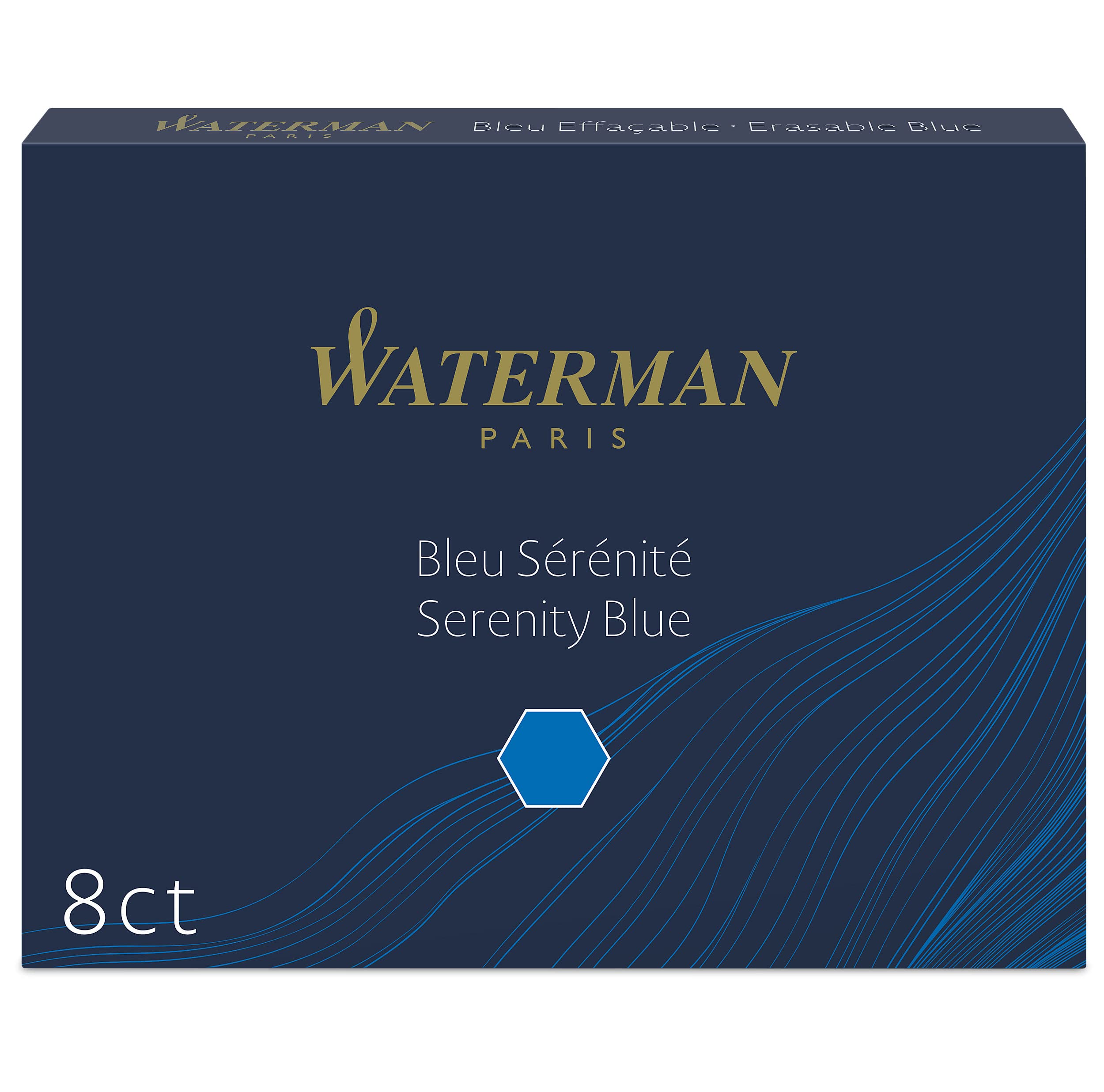 Waterman Fountain Pen Refill Ink Cartridges | Long Standard | Serenity Blue | 8 Count — image 1