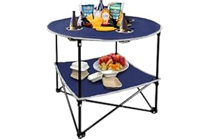 LESES Portable Picnic Table with Shelf Beach Table Outdoor Folding Camping Tables That Fold Up Lightweight with Cup Holders with Storage Bag