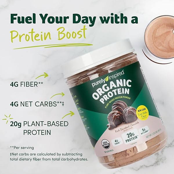 PURELY INSPIRED PLANT-BASED PROTEIN POWDER FOR MEN & WOMEN, RICH DECADENT CHOCOLATE (16 SERVINGS) – VEGAN & ORGANIC – 20G OF PEA PROTEIN POWDER FOR SMOOTHIES & SHAKES – DAIRY-FREE, & GLUTEN-FREE