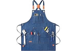 AFUN Work Aprons for Men with Large Pockets, Cotton Canvas Cross Back Heavy Duty Adjustable Tool Apron, Size M to XXL (Darkblue)