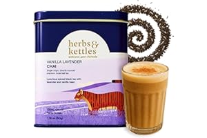 Herbs & Kettles Vanilla Lavender Chai | Assam Black Tea with Real Vanilla Bean, Lavender Flowers, Cardamom, Cinnamon & Ginger | Floral Loose Leaf Blend | Makes 10-14 Servings | Premium Tea Gift