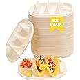 100 Pack Disposable Taco Holder With Dipping Sides, Biodegradable Cornstarch Taco Plates for Party, Standard Size Fit for 5-6 Inch Normal Tortilla, Microwave Safe
