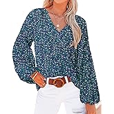 BTFBM Blouses for Women Dressy Casual Floral Summer Boho Tops V Neck Lightweight Long Sleeve Shirts Spring Clothes 2026
