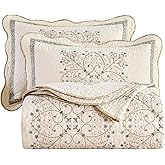 vctops Elegant Embroidered Quilt Set Farmhouse Patchwork Oversized Queen Size Reversible Bedspread Coverlet 3 Piece Cotton Quilted Bedding Set for All Season, 1 Quilt + 2 Pillow Sham (94x102 in)
