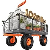 Etoolab Steel Garden Cart 1000 Lbs Capacity with 10" All Terrain Tires | Heavy Duty Utility Wagon Cart on Wheels, Removable Mesh Sides, For Lawn, Yard, Warehouse, Garden Supplies Transport