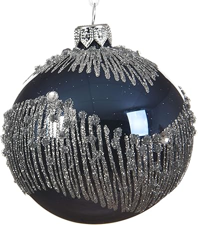 Decoris Natale.Decoris Palla Di Natale In Vetro Blu Notte Con Paillette Amazon It Casa E Cucina
