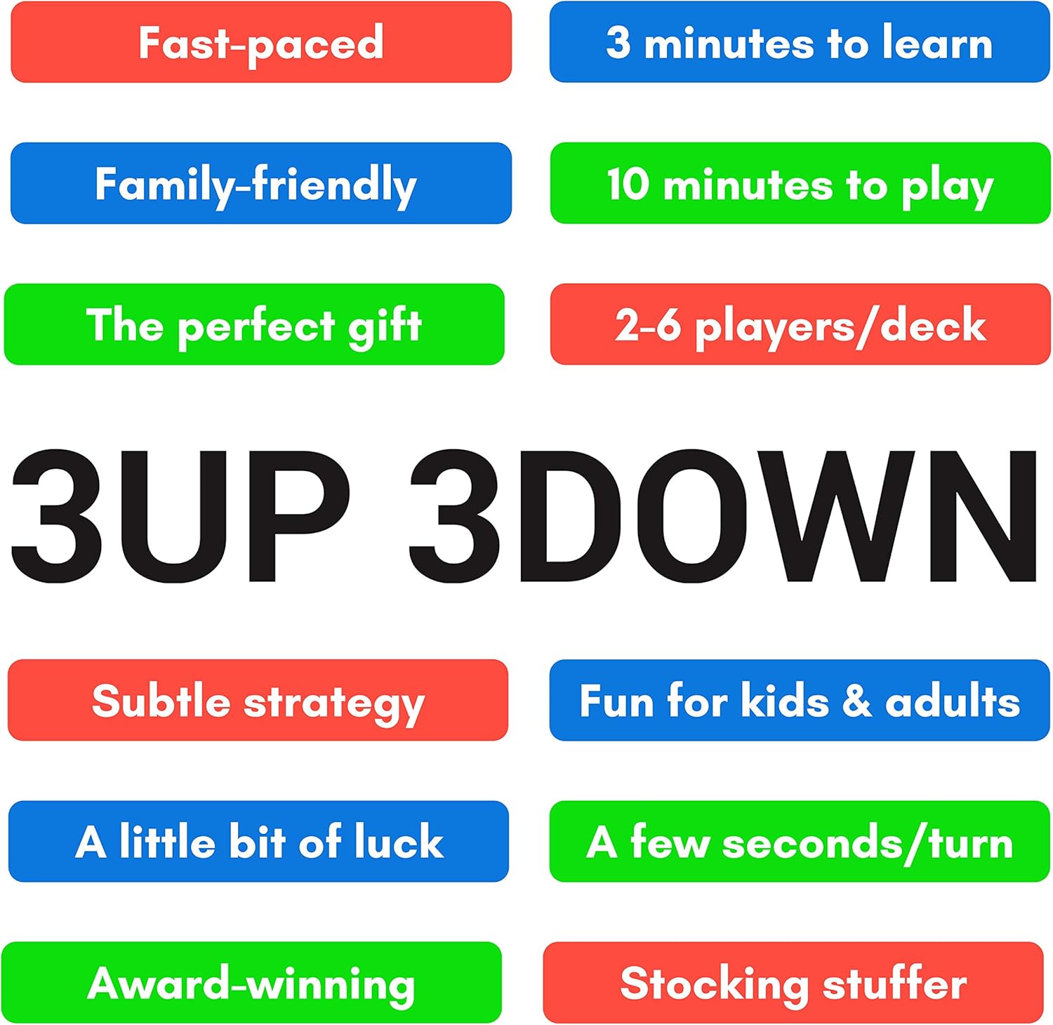 3UP 3DOWN Card Game for Families, Kids, Teens, Adults; 2-6 Players per Deck, Up to 12 Players with 2 Decks; for Road Trips, Camping, Beach Time, Summer Camp: Toys & Games