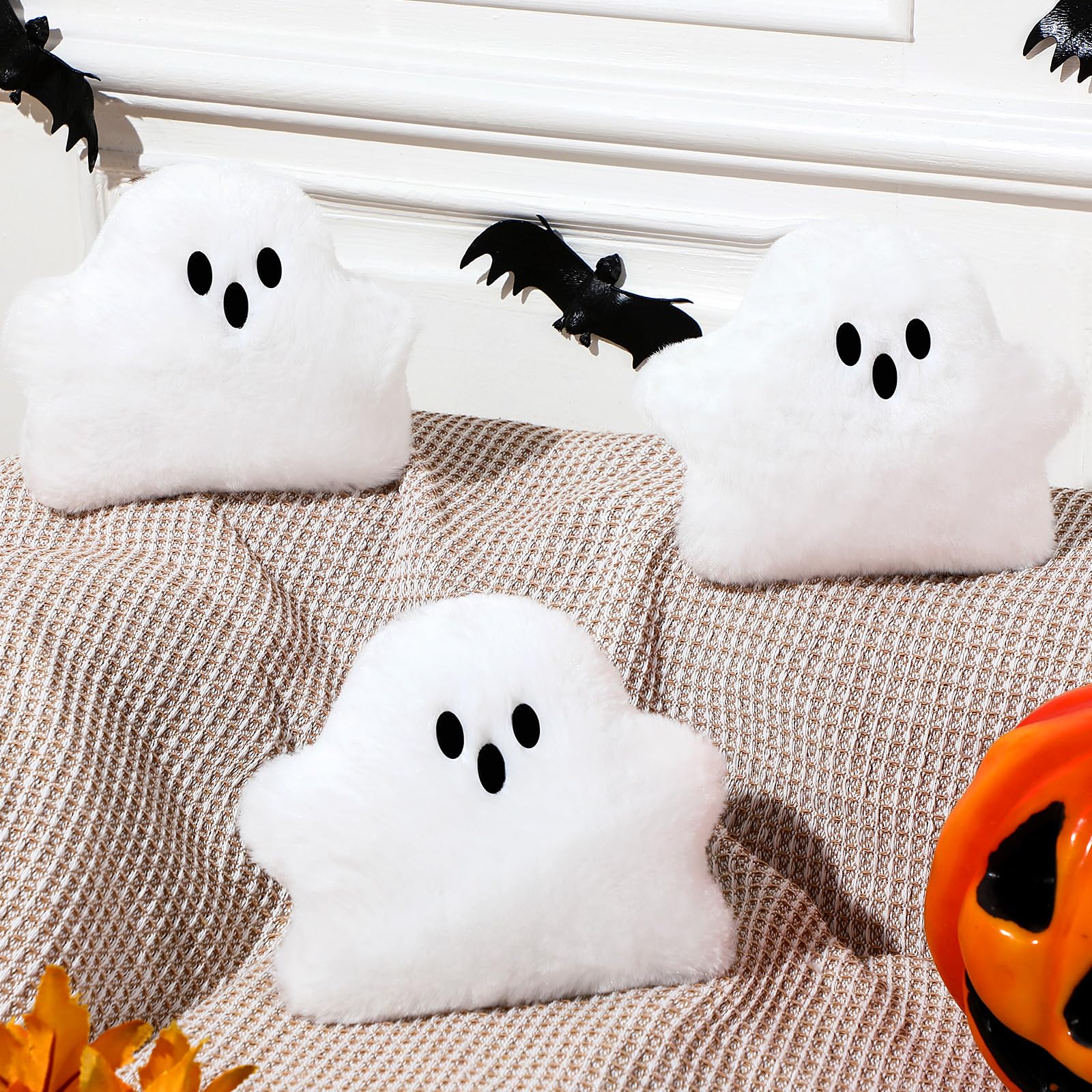 Photo 1 of Beeveer 3 Pcs Ghost Shaped Pillows Halloween Throw Decor for Couch Ghost Plush Spooky Pillows for Halloween Party Decorative Home Sofa Bed(White,7.87 x 5.91 Inches)
