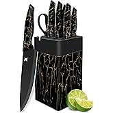 Knife Set, 8 Pieces Kitchen Knife Block Sets, High Carbon German Stainless Steel, Dishwasher Safe Cutlery with Sharpener, Black