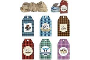 HADDIY Plaid Father's Day Gift Tags,60 Pcs Happy Father's Day Hanging Paper Tags with String Dad Labels for Gift Wrapping Supplies