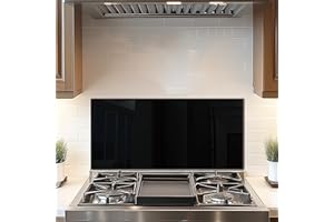 DAIFURONGE Tempered Glass Backsplash for Kitchen, Black and White Art Stove Backsplash Protector - Easy to Clean Wall Decor (Black, 30"x14"(76.2x35.56cm))