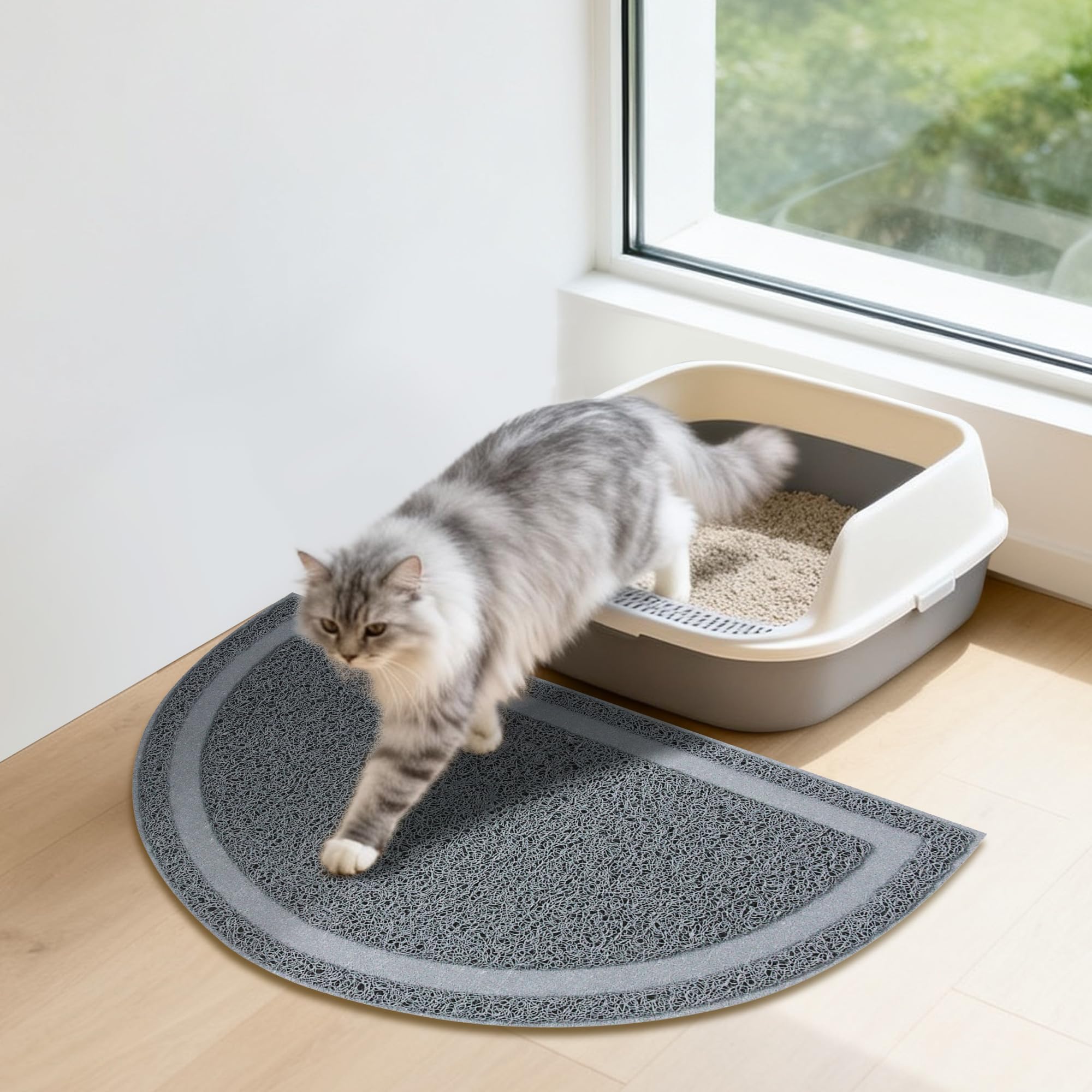 Pet Prime Cat Litter Box Mat Scatter Control Cat Litter Box Liner Non-slip Cat Litter Trapping Mat Semicircle Shape Kitty Litter Catcher 60 X 36CM