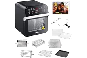 GoWISE USA GW44800-O Deluxe 12.7-Quarts 15-in-1 Electric Air Fryer Oven with Rotisserie and Dehydrator + 50 Recipes QT, Black/Silver
