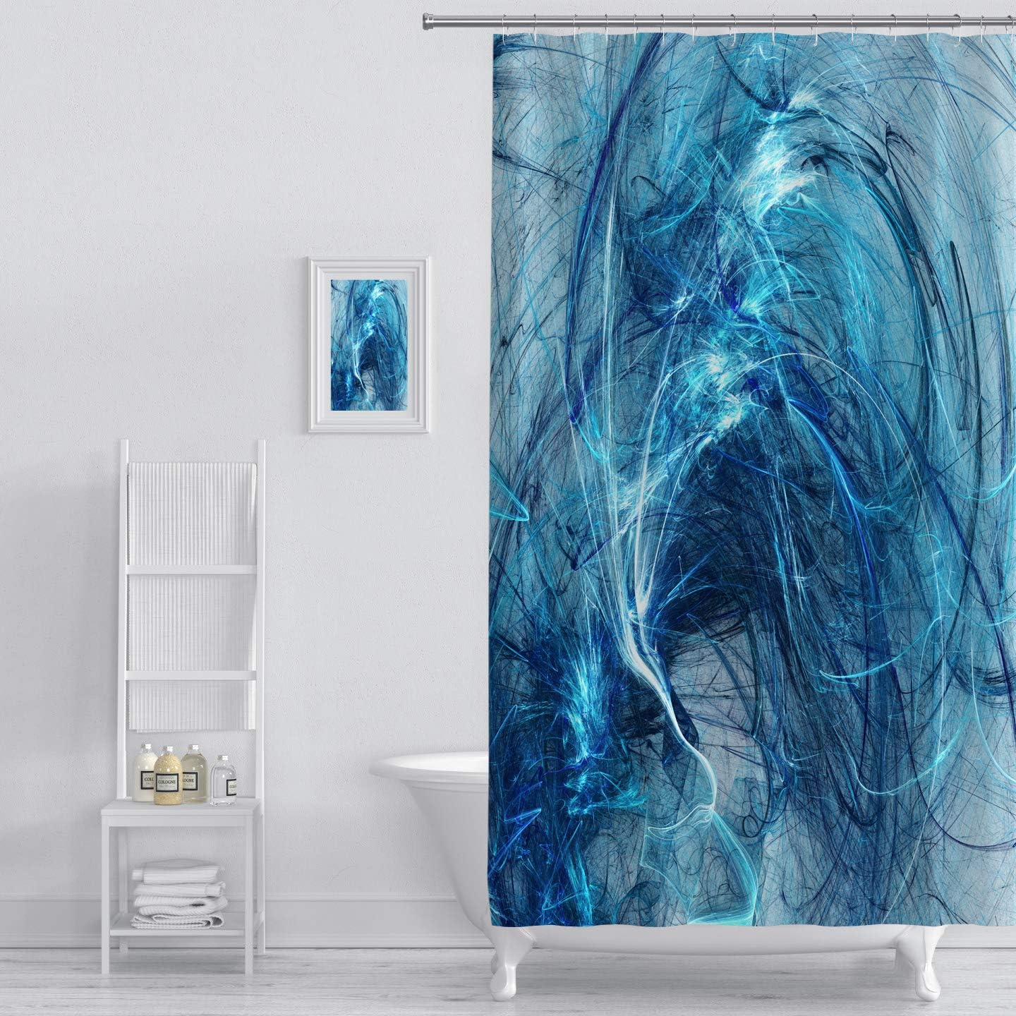 MuaToo Shower Curtain Abstract Colour Backdrop On White Background Art Print Polyester Fabric Bathroom Decor Sets with Hooks 60 x 72 Inches, Blue