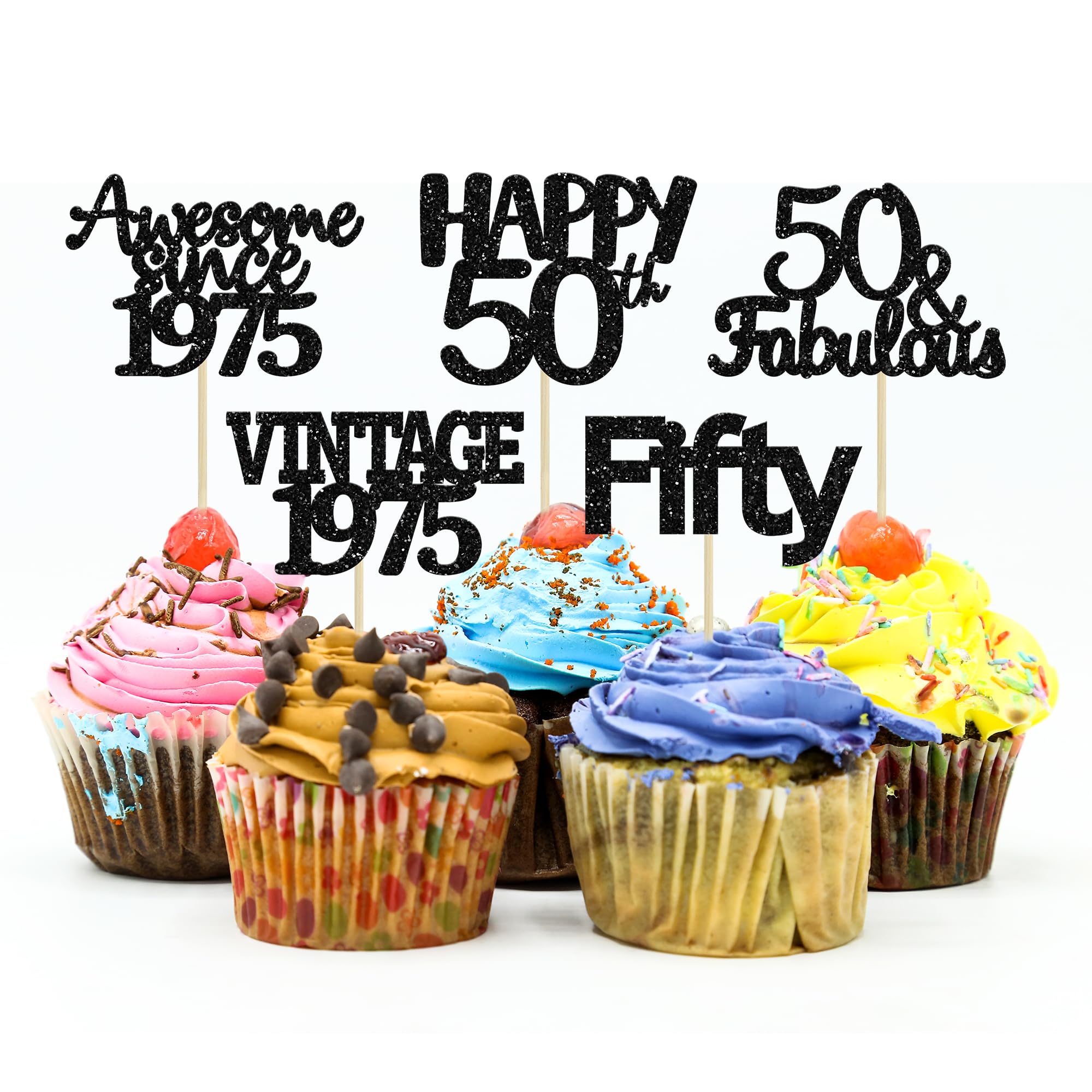 Gyufise 24Pcs Vintage 1975 Cupcake Toppers Awesome Since 1975 Cake Decorations Cheers to 50 Fabulous Fifty Cupcake Picks 50th Birthday Wedding Anniversary Party Cake Decorations Supplies Black