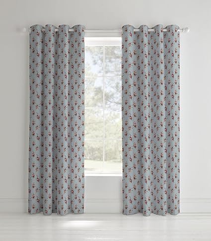Catherine Lansfield Vintage Floral Eyelet Curtains Blue 66 X 72
