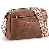 BOSTANTEN Small Crossbody Purse for Women Triple Zip Cell Phone Leather Handbag with Colored Shoulder Strap