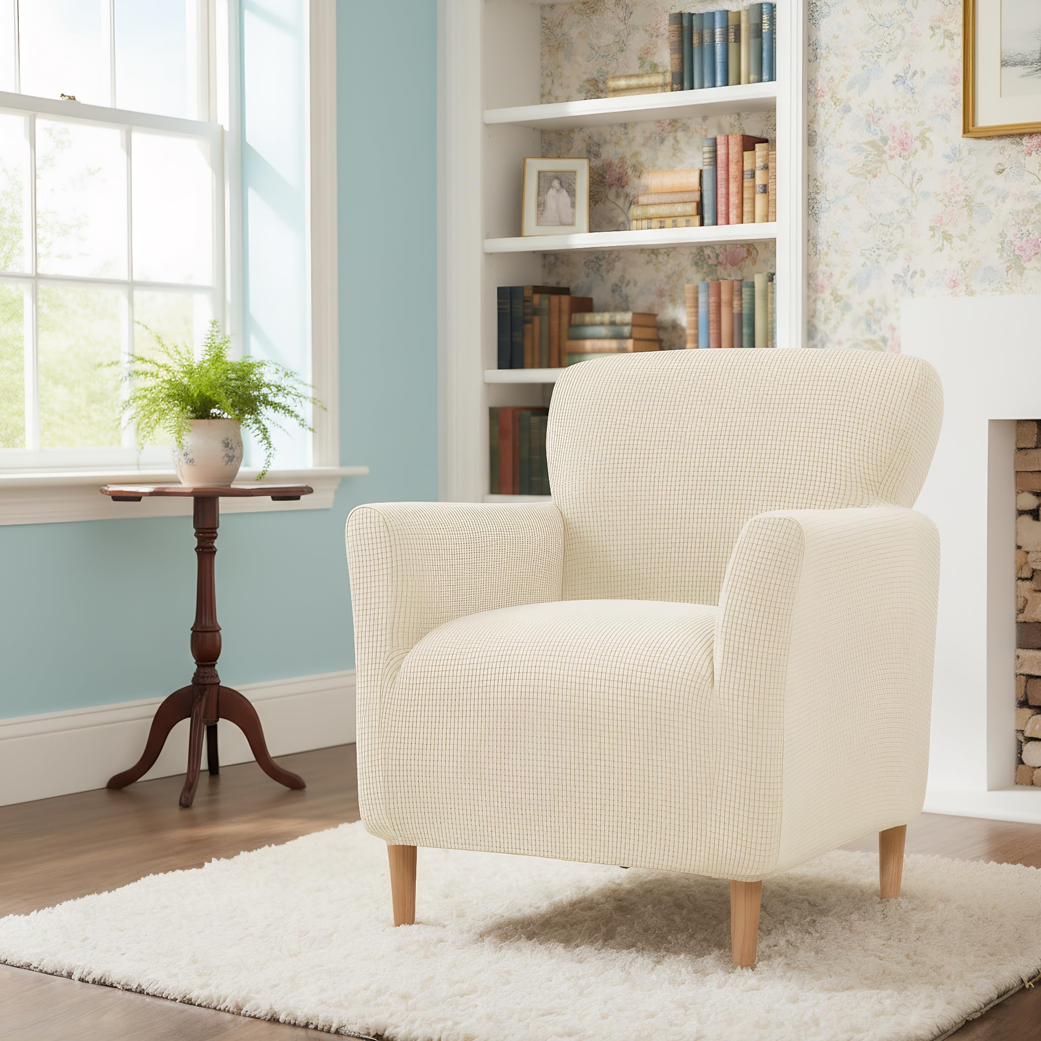 LiveGo Stretch Banquet Armchair Slipcover, Knit Chair Covers with Arms, Non-Slip Waterproof Chair Slipcover for Living Room, Office, Reception, and Pet-Friendly Furniture Protector (Beige)