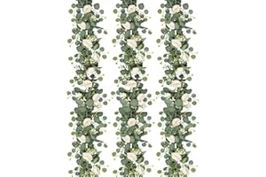 70inch Artificial Eucalyptus Wreath with Foam White Roses,Fake Rose Greenery Garland,for Easter,Mother's Day Wedding Home Dec