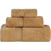 Superior Cotton Chevron 3 Piece Towel Set, Zero Twist, Quick Dry, Home Essentials, Shower, Spa, Luxury Plush Soft Absorbent Towels, Includes 1 Bath, 1 Hand, 1 Washcloth/Face Towel, Jacquard, Gold