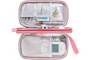 Elonbo Diabetic Supplies Storage Bag, Portable Glucose Meter Carrying Case, Insulin Pen and Medication Travel Case for Glucose Meters, Insulin Pen, Test Strips, Lancets, Syringe, Small Ice Pack, Pink
