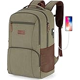 Tzowla Canvas Laptop College Backpack for Men and Women,Travel Work Vintage Rucksack with USB/Type-C Charging Port,Lightweight Hiking Casual Daypack Backpacks fit 15.6 inch Notebook,Green