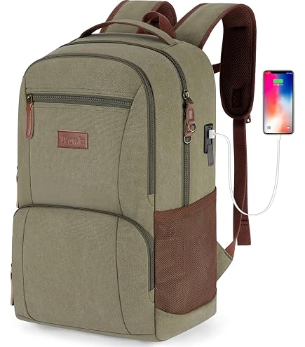 Canvas Laptop Backpack for Men Women,Durable Travel Work Business Rucksack Bookbags Fits 15.6 Inch Notebook & Laptops,College Backpacks Computer Bag Weekender Hiking Daypack(Green) : Electronics