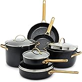 GreenPan Hard Anodized Healthy Ceramic Nonstick 10 Piece Cookware Pots and Pans Set, Gold-Tone Stainless Steel Handles, PFAS-Free, Dishwasher Safe, Oven & Broiler Safe, Black