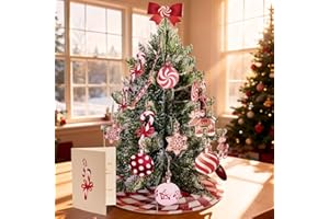 SUNBEAUTY 16" 3D Paper Christmas Tree with 46PCS Candy Cane Pop Up Card Red and White Peppermint Christmas Decorations Gingerbread Hanging Ornaments Xmas Envelopes Cutouts Pendants for Party Holidays