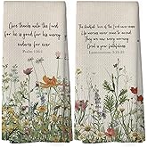 XPH Vintage Floral Christian Kitchen Dish Towels, Christian Gifts for Women, Retro Wildflower Bible Religious Scripture Hand Towels Kitchen Tea Towels Decorations, 16x24inch Set of 2