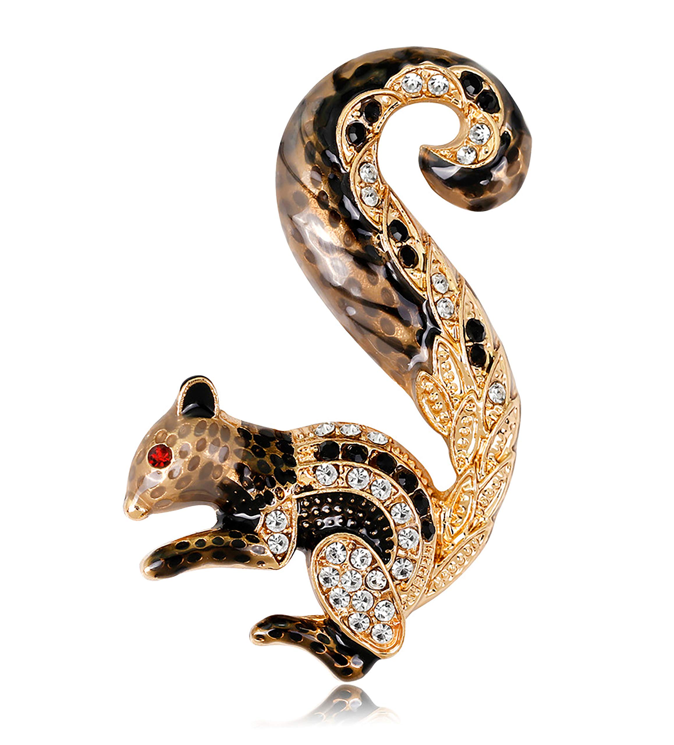 KristLand - Lovely Animal Brooch Elephant Leopard Squirrel Cat Pin Enamel with Crystals for Women Weddings/Outfits/Bridal/Gift Box Squirrel Black