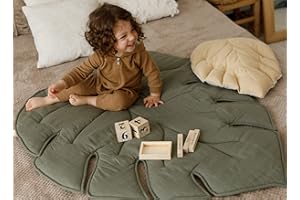 DORMIKID 100% Linen Organic Play Mat Leaf Baby Padded Rug Monstera Tropic Nursery Floor Toddler Kids Playmat for Crawling Rug Activity Playing Gym Cushioned Quilted Baby Mat Natural (Pine Mat)