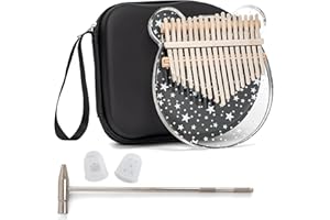 LUCKIPLUS Kalimba Thumb Piano 17 Key Crystal Acrylic Finger Piano Portable Clear Mbira Musical Instruments Cute Christmas Gift with Tune Hammer and Study Instruction for Adults Beginners(Bear Shape)