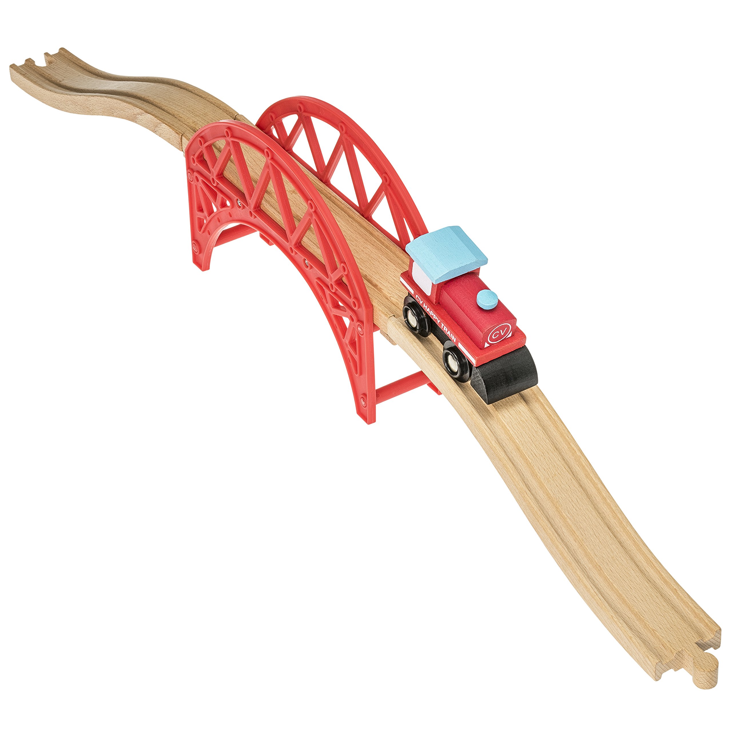 Wooden Train Tracks Toy Set With Engine Car And Bridge 24 Pieces Gifts