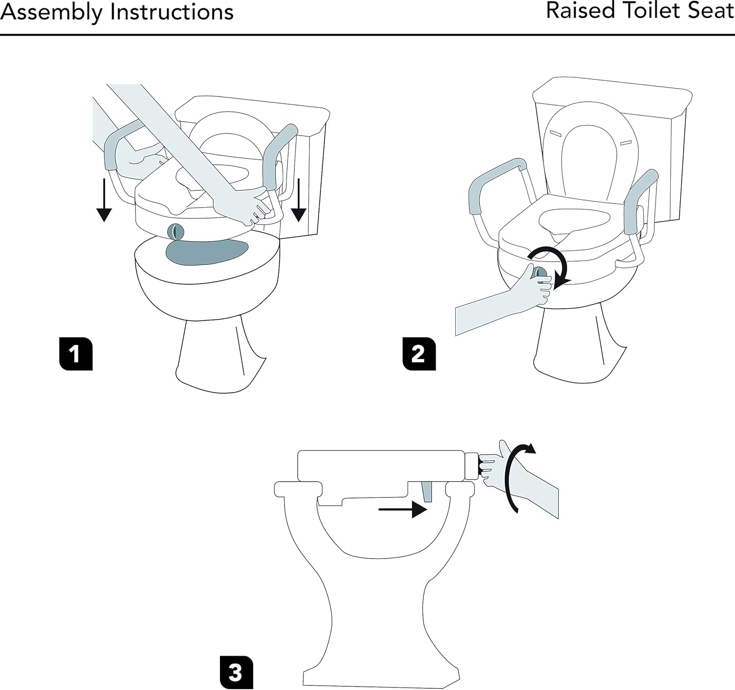 Carex E-Z Lock Raised Toilet Seat with Handles - 5 Inch Toilet Seat Riser with Arms - Fits Most Toilets: Health & Personal Care