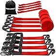AWELCRAFT Ratchet Straps (4PK) - 3300lbs Breaking Strength 1.5''×10' Heavy Duty Tie Down Straps with Padded Handles, Double J Hooks & Soft Loops for Moving Motorcycle, Trailer & Trucks (Red)