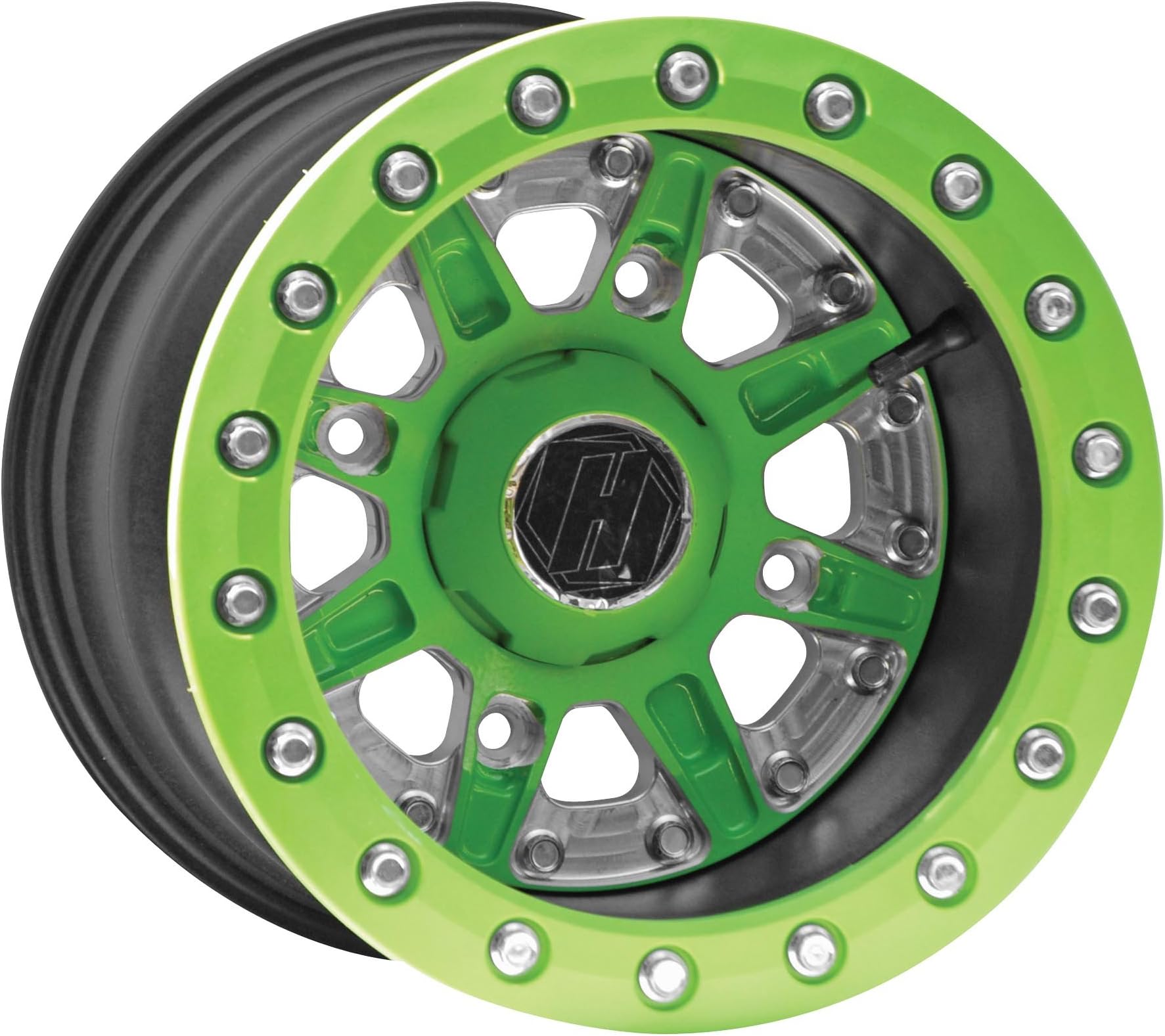 Hiper Wheel Sidewinder 2 Wheels - 12x7 - 5+2 Offset - 4/156 - Green , Position: Front/Rear, Wheel Rim Size: 12x7, Rim Offset: 5+2, Bolt Pattern: 4/156, Color: Green 1270-POLGN-52-SBL-GN