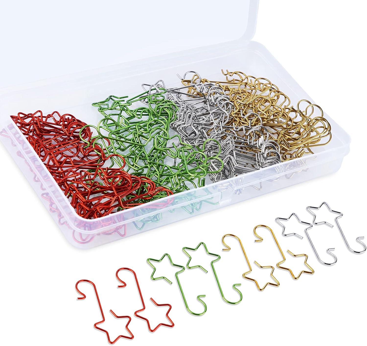 Ornament Hooks - Lemonfilter 160Pcs Christmas Ornament Hooks Christmas Tree Hanger Hooks Star-Shaped Metal Ornament Hanging Hook for Christmas Tree Christmas Balls Party Decorations 4 Color