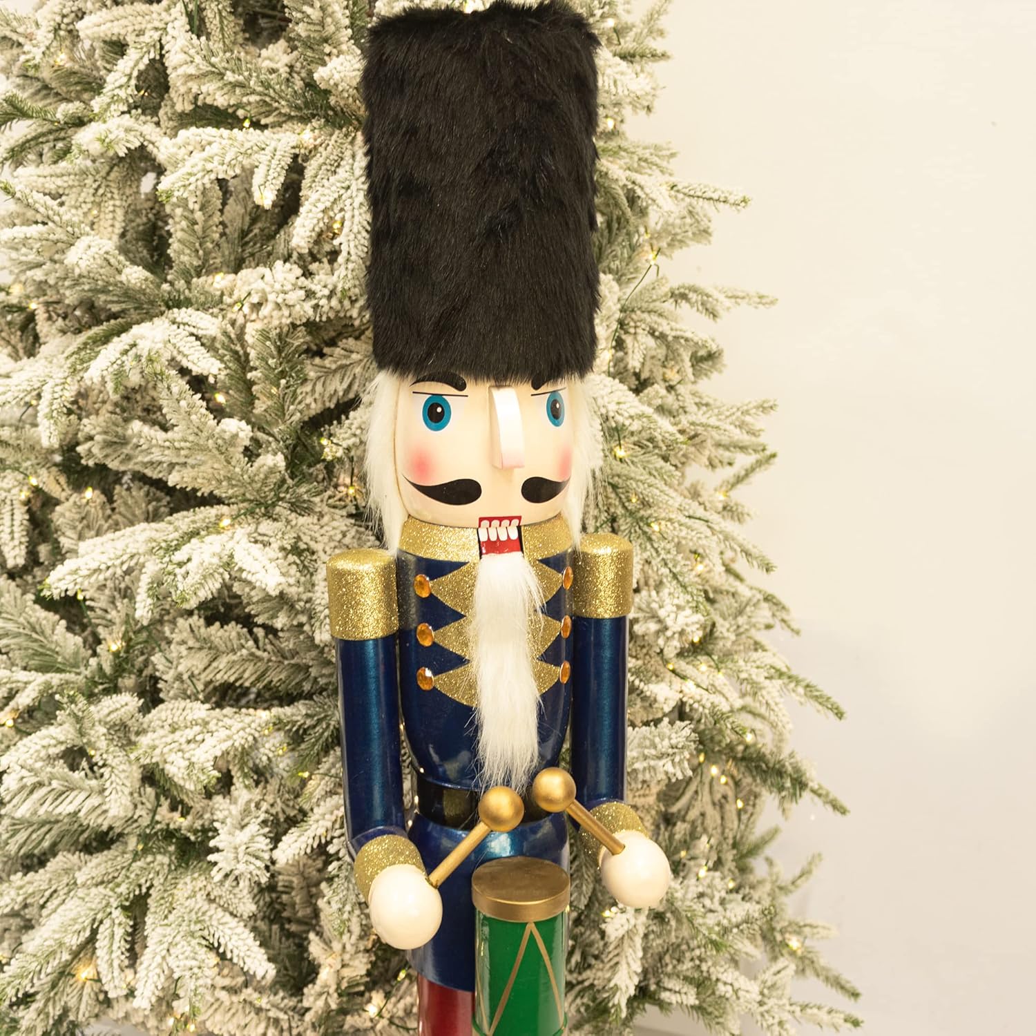 Nutcrackers - KI Store 4ft Christmas Nutcracker Drummer Wooden Large Nutcracker Figurine Christmas Decorations for Front Door Christmas Tree Mantel Fireplace