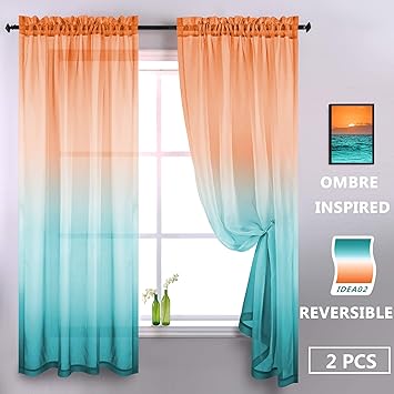 Amazon Com Orange And Green Sheer Curtains 84 Inches Long 2
