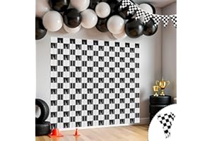 Race Car Birthday Party Decorations,2 Checkered Fringe Backdrops 1 Checkered Banner Pennant,Racing Car Themed Foil Streamers,