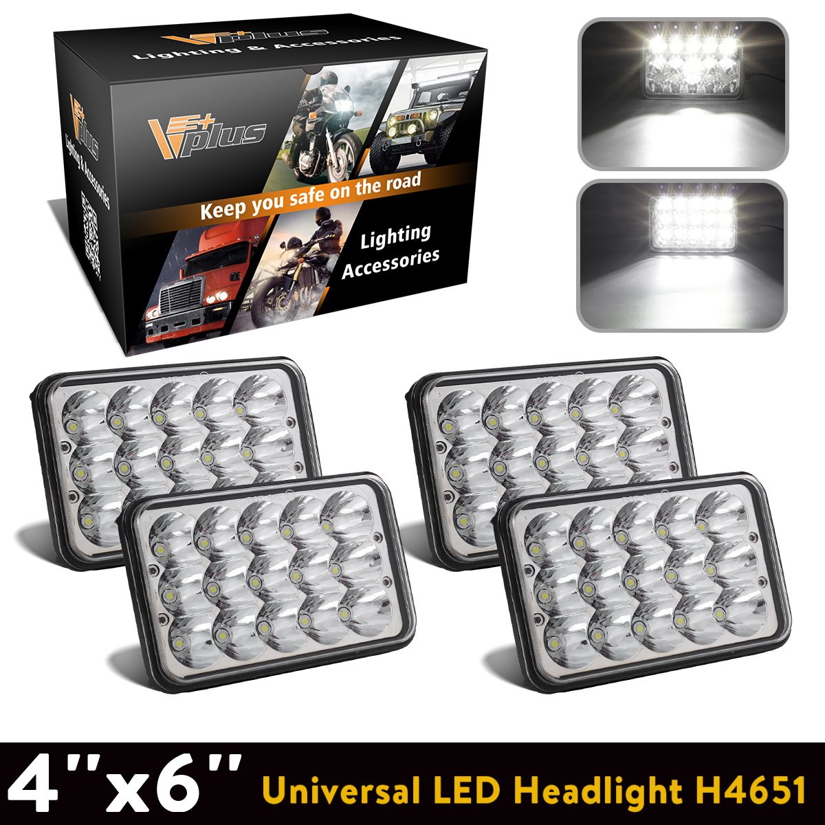 4PCS Partsam 4x6 LED Headlights Sealed Beam 6x4 Conversion Kit Replacement for