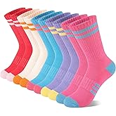 Comfoex 10 Pairs Girls Crew Long Athletic Socks for 4-6 6-8 8-10 Years Old Kids Calf Sports Cotton Socks Half Cushioned