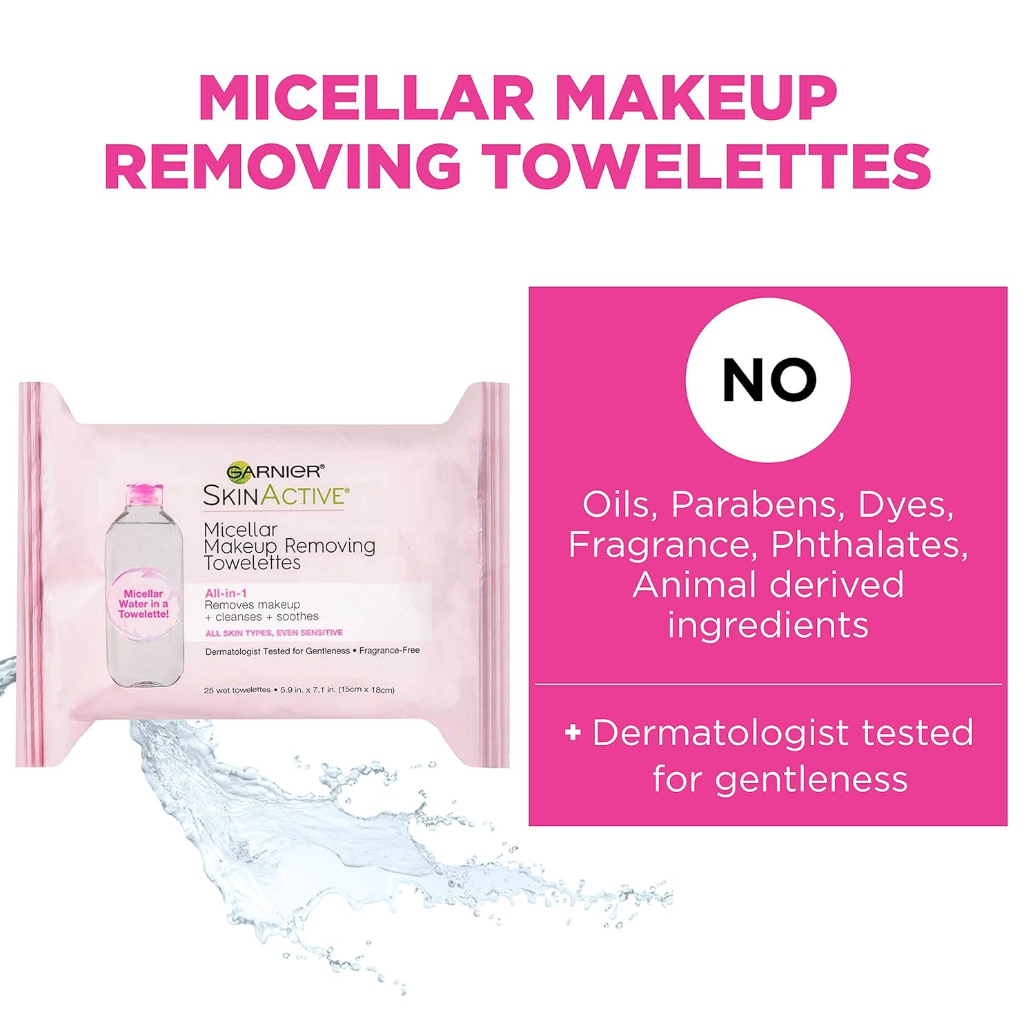 Makeup Remover Micellar Cleansing Wipes, Gentle for all Skin Types by Garnier SkinActive, 25 Count, 2 Pack: Beauty