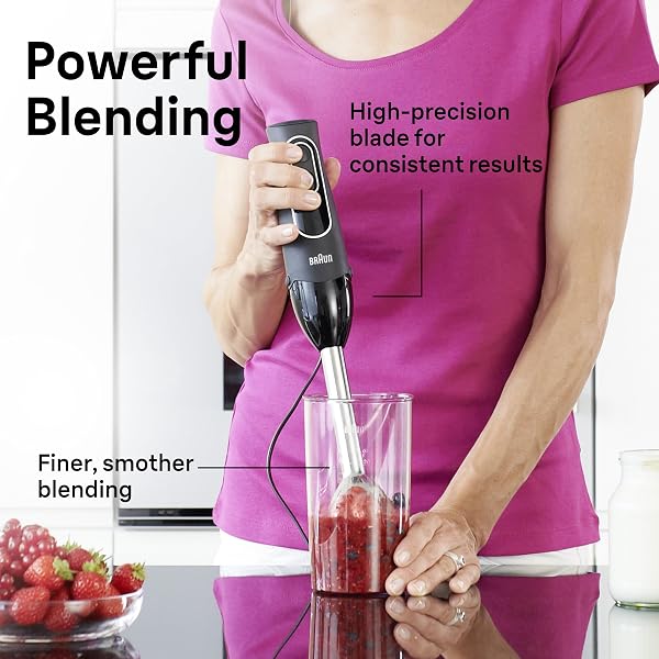 BRAUN MULTIQUICK 5 IMMERSION HAND BLENDER WITH DUAL SPEED + TURBO AND PATENTED TECHNOLOGY, 350W – INCLUDES BEAKER AND WHISK, BLACK, MQ505